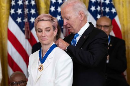 President Joe Biden presents the Medal of Freedom to Megan Rapinoe.